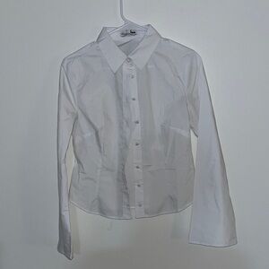 FashionNova Morgan Poplin Button Down Top White